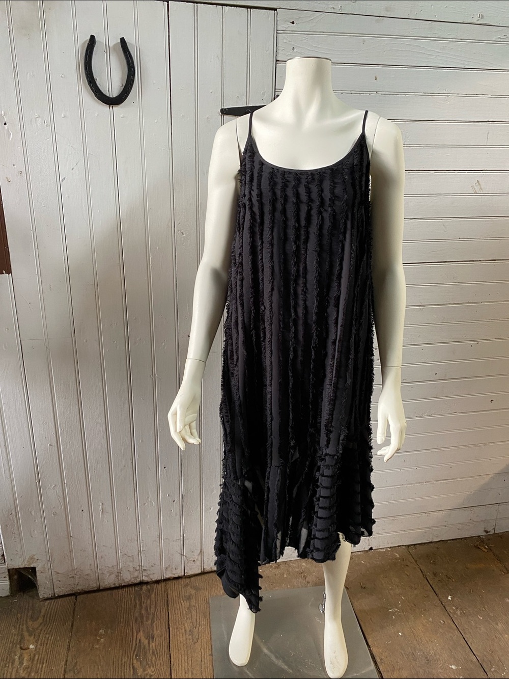 Anthropologie Black Ruffle-Trim Slip Dress